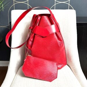 Authentic Louis Vuitton Sac Depaule GM shoulder bag red Epi leather M80197